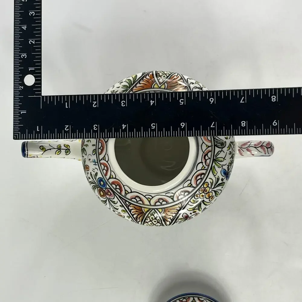 Ceramicas de Coimbra Hand Painted Portugal Floral Teapot 6.5"x9" Folk Art Glazed - Picture 9 of 11